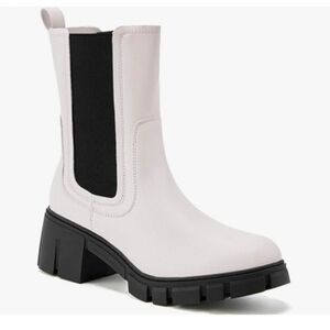 NWT Tinstree Lug Sole Platform Mid Calf Elastic Chunky Block Heel Chelsea Boots